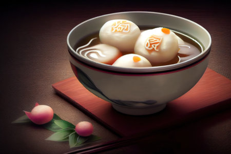 Tang yuan(sweet dumplings balls), a traditional cuisine for mid autumn. Generative Aiの素材