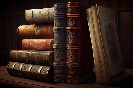 Old books on the shelf, realistic. Generative Aiの素材