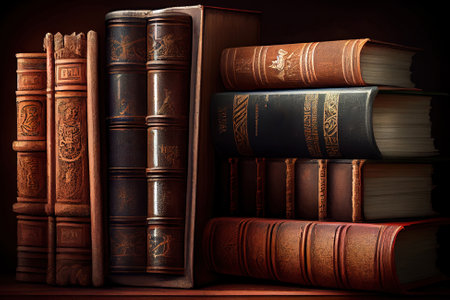 Realistic 3D Render of Bookshelf with Books. Generative Aiの素材