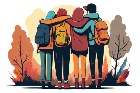 Adventure, travel, tourism, leisure and love concept loving couple relaxing by the lake in woods. Generative Aiの素材