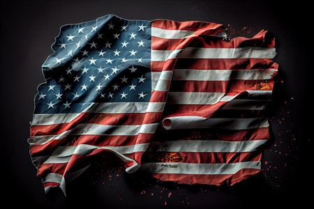 US American flag on worn black background. Generative Aiの素材