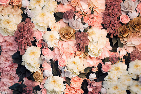 Artificial Flowers Wall for Background in vintage style. Generative Aiの素材