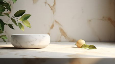 Modern minimal empty white marble stone counter table. Generative Aiの素材