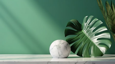 Natural stone and concrete podium in Natural green background. Generative Aiの素材