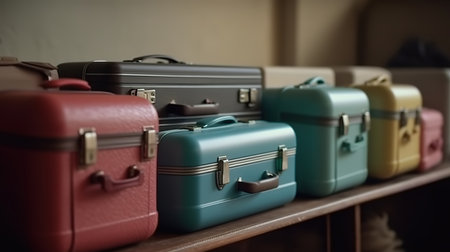 Yellow vintage wooden suitcases. Generative Aiの素材