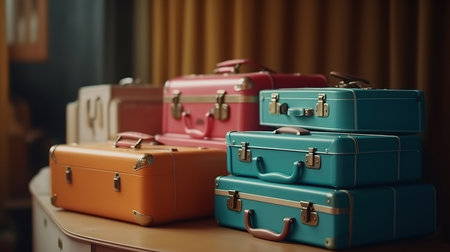 old suitcases on , background, Bright color. Generative Aiの素材