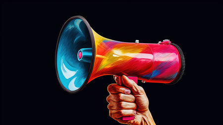 Megaphone in hand banner cartoon. Generative Aiの素材
