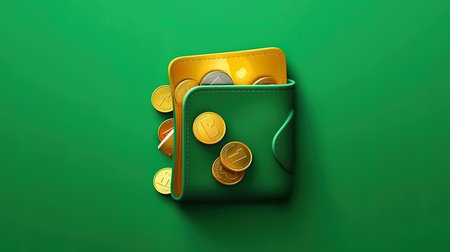 Money wallet with green cash and gold coins, Online payment concept. Generative Aiの素材