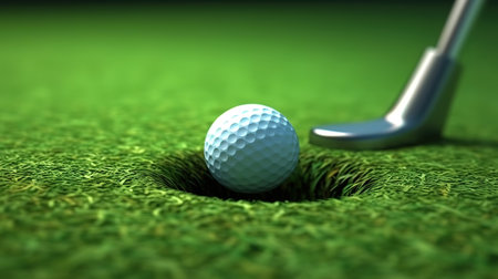 3d Golf and putter getting in to the hole, Sport an. Generative Aiの素材