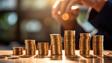 Business man putting coins Business growth and investment chart. Generative Aiの素材