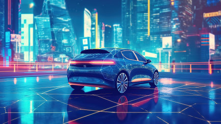 Modern smart car technology intelligent system using Heads up display. Generative Aiの素材