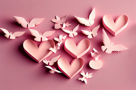 Paper composition in the shape of flying hearts Ai Generativeの素材
