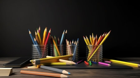 High angle closeup shot of a pen stand placed . Generative Aiの素材