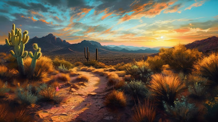Green ladscape at Brown's Ranch in Scottsdale Arizona. Generative Aiの素材