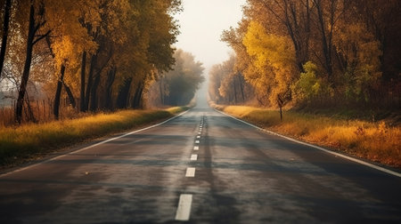 Beautiful view of empty asphalt road in autumn. Generative Aiの素材