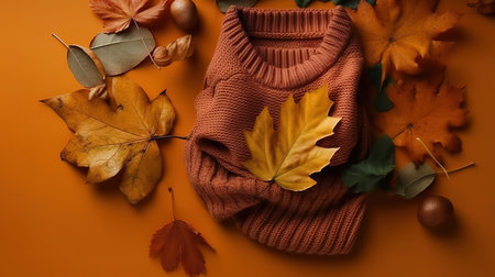 autumn elements arrangement on sweater. Generative Aiの素材