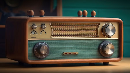 Retro vintage radio. Music nostalgia with old 60s style song player. Generative Aiの素材