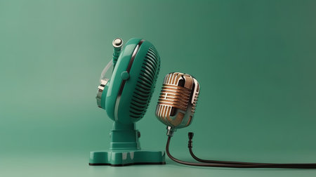 Set of illustrations of retro microphone isolated on white background. Generative Aiの素材