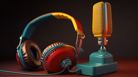 Classic microphone and headphones. Generative Aiの素材