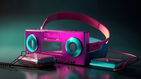 Portable cassette player and headphones. Generative Aiの素材