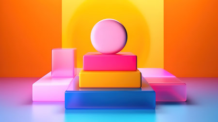 3d render, abstract colorful iridescent geometric shapes. Trendy wallpaper. Generative Aiの素材