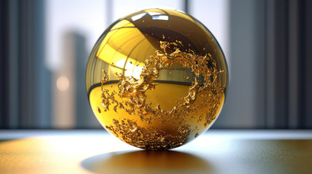 fluctuating golden sphere, Bright color. Generative Aiの素材