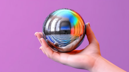 hand holding metallic sphere illustration. Generative Aiの素材