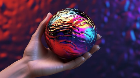 hand holding metallic sphere illustration. Generative Aiの素材