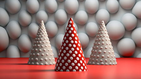 gray cones laid on polka dot pattern. Generative Aiの素材