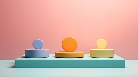 Colorful pastel object podium platform product display and showcase 3d rendering. Generative Aiの素材