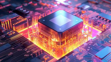 Microchip architecture such as a CPU under the microscope. Generative Aiの素材