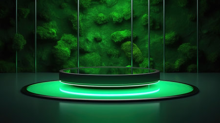 3d render round platform on water with glass wall panels. Generative Aiの素材