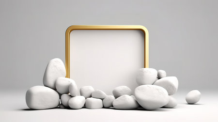 blank golden frame on brick stone wall. Generative Aiの素材