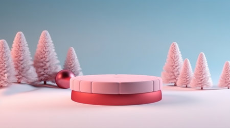 Abstract winter Christmas landscape scene background with product stand. Generative Aiの素材