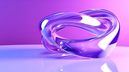 3d rendering, abstract violet background with curvy glass ribbon. Generative Aiの素材