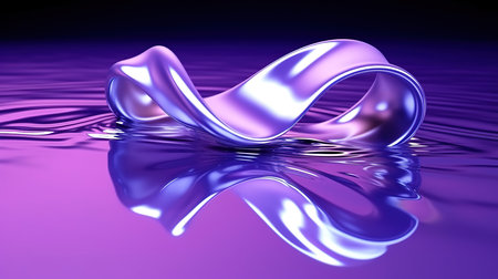 3d rendering, abstract violet background with curvy glass ribbon. Generative Aiの素材