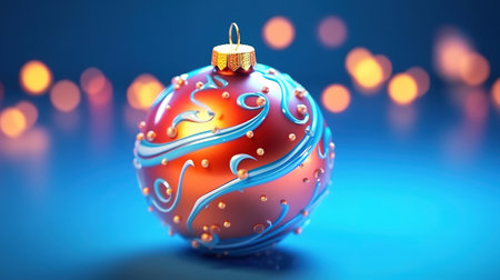 Blue Christmas balls with decoration on shiny background. Generative Aiの素材