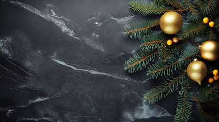 Christmas Decoration With fir Branches on a Dark Shale Backgroun. Generative Aiの素材