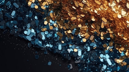 background of abstract glitter lights. blue, gold and black. de focused. banner. Generative Aiの素材