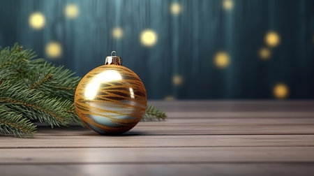 Christmas ball and pine tree with xmas decoration on wooden background. Generative Aiの素材