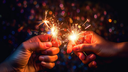 Close up shot of hands holding sparklers. Generative Aiの素材