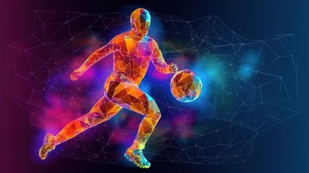 Sports betting online. football sport online. Low poly wireframe. Generative Aiの素材
