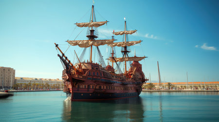 Galeon Andalucia, reproduction of a 17th century Spanish galleon in Valencia during . Generative Aiの素材