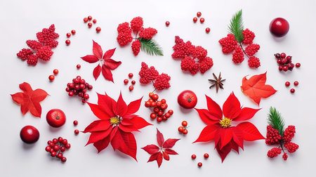 Christmas decoration. Frame of flowers of red poinsettia. Generative Aiの素材