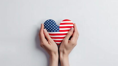 Hands folded in the shape of a heart with the flag . Generative Aiの素材