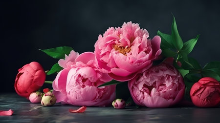 Bunch of pink peonies and roses. Generative Aiの素材