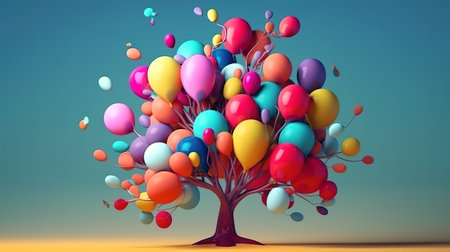 Bunch of bright balloons and space for text against color background. Generative Aiの素材