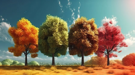 All seasons of the year in one picture. Generative Aiの素材