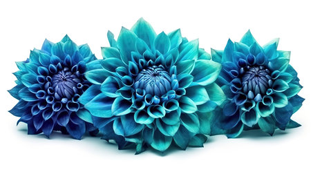 3 surreal exotic high quality blue flowers macro isolated on white. Generative Aiの素材