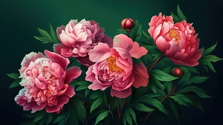Peonies on a green background. Generative Aiの素材